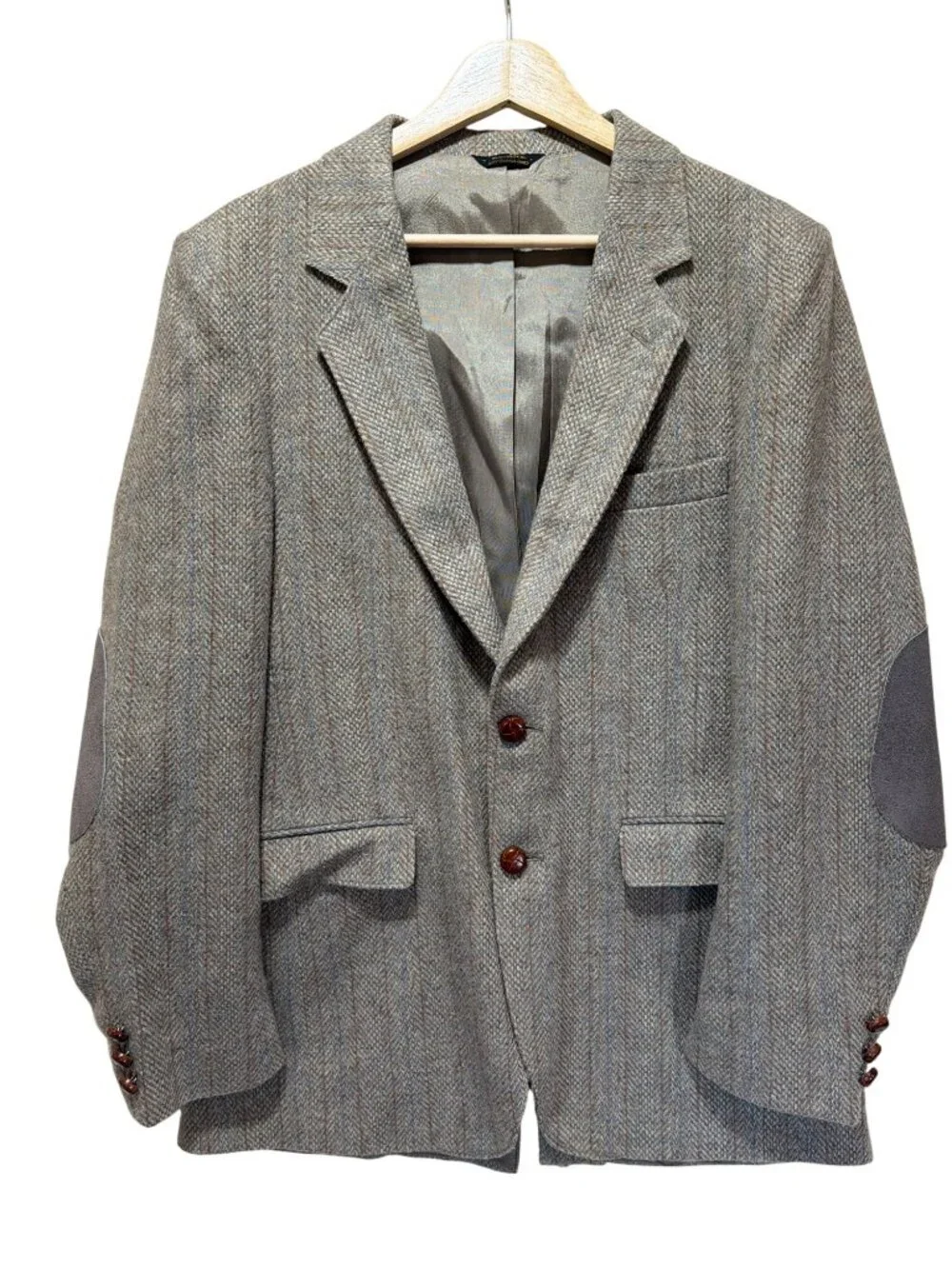 Levis Vintage 70s Trimcut Wool Tweed Herringbone Blazer 38R With Suede Elbow Pat